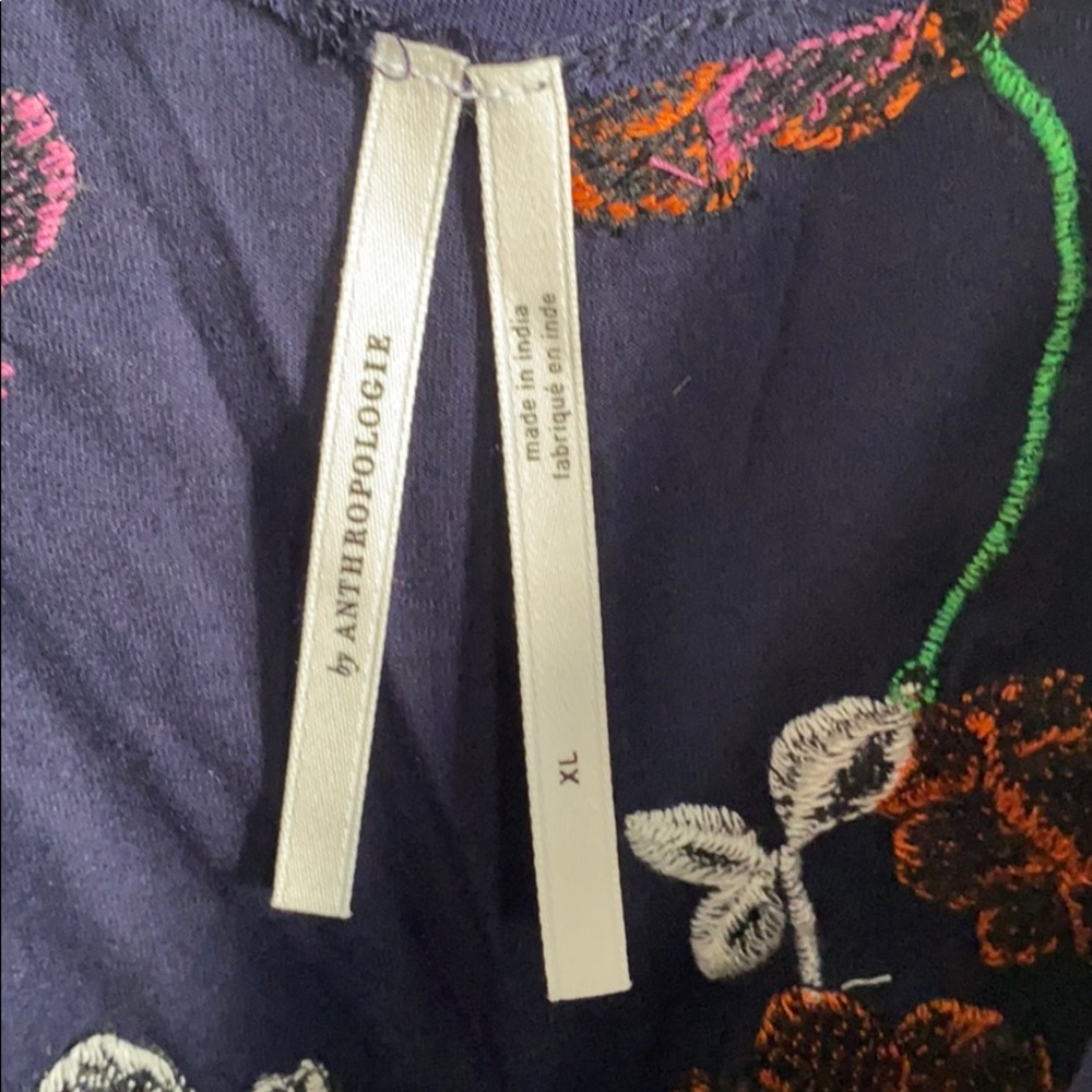 Anthropologie Navy Floral Embroidered Silk Tank - Picture 3 of 6